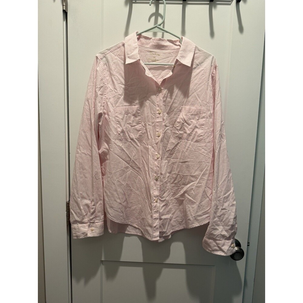 Lilly Pulitzer Women’s Long Sleeve Striped Pink White Button Up Shirt Size XL